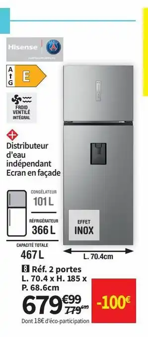 Conforama Réfrigérateur 2 portes l 70.4 x h185 x p 68.6 cm offre