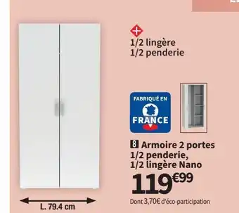 Conforama Armoires 2 portes 1/2 penderie, 1/2 lingere nano offre