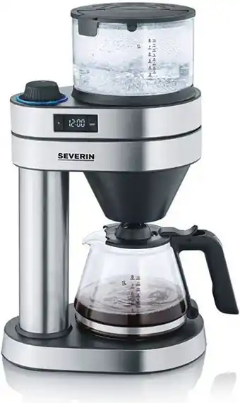 Severin cafetière filtre avec sélecteur d'arôme, 1 450w, 1l, jusqu'à 8 tasses, fonctions minuterie et détartrage, inox/noi...