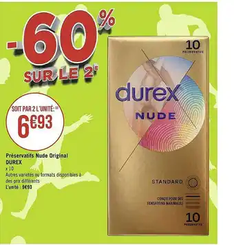 Préservatifs nude original durex -60% sur le 2e