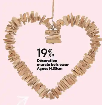 Décoration murale bois cœur agnes h.35cm