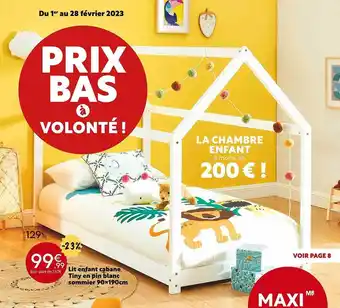 Maxi Bazar Lit enfant cabane tiny en pin blanc sommier 90x190cm offre