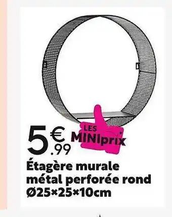 Maxi Bazar Étagère murale métal perforée rond ø25x25x10cm offre