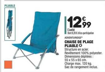 ALDI Chaise De Plage Pliable Adventuridge offre