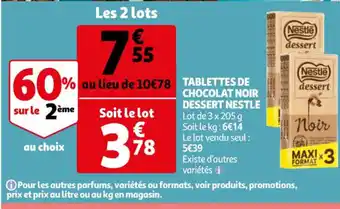 Auchan Tablettes de chocolats Noir Dessert Nestle offre