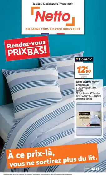 Netto Parure Housse de couette 2 Personnes Et 2 Taies d'Oreiller Samil Domedia offre