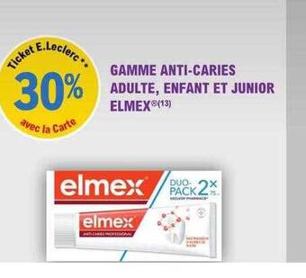 E.Leclerc Parapharmacie Gamme anti-caries adulte, enfant et junior elmex offre