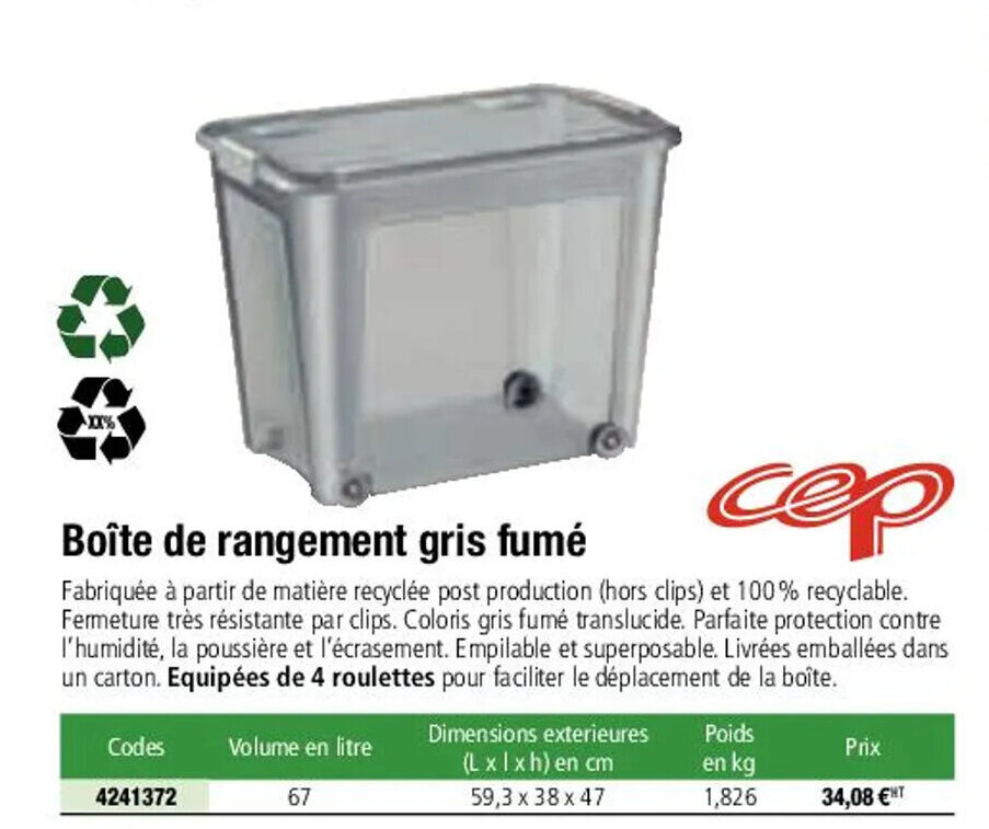 Plein ciel Boite De Rangement Gris Fumè offre
