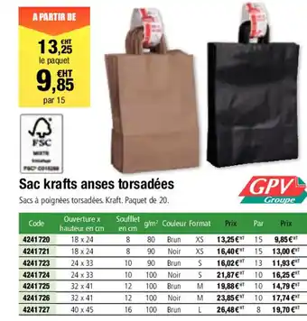 Sac krafts Anses Torsadèes