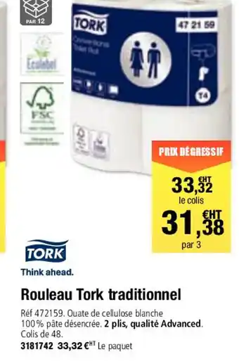 Plein ciel Rouleau tork Traditionnel offre
