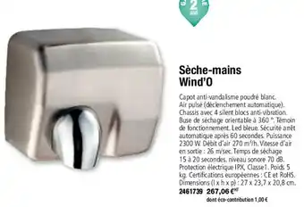 Plein ciel Sèche -Mains wind'O offre