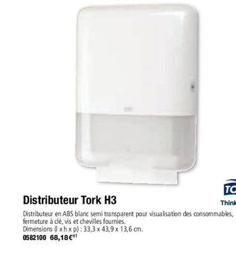 Plein ciel Distributeur Tork H3 offre