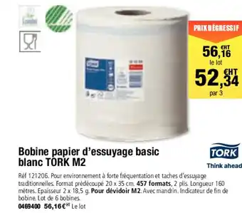Plein ciel Bobine papier D'essuyage Basic blanc Tork M2 offre