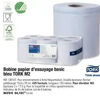 Bobine Papier D'essuyage Basic bleu Tork M2