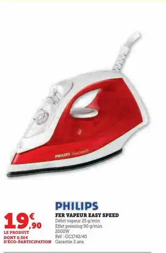 Hyper U Fer vapeur easy speed philips offre