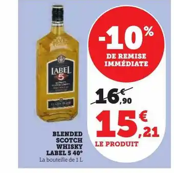 Hyper U Blended scotch whisky label 5 40° offre