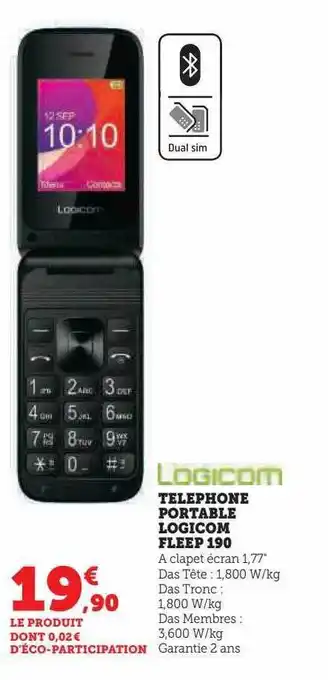 Hyper U Téléphone portable logicom fleep 190 offre