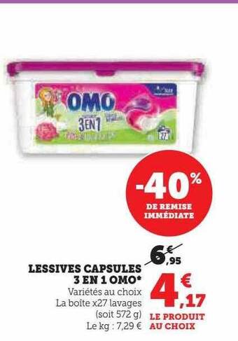 Super U Lessives capsules 3 en 1 omo offre