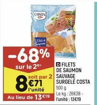 Leader Price Filets de saumon sauvage surgelé costa offre