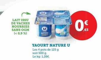 Super U Yaourt nature u offre