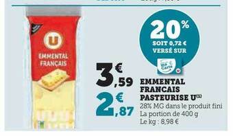 Super U Emmental français pasteurisé u offre