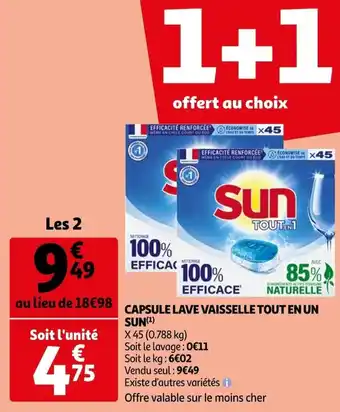Auchan Capsule lave vaisselle tout en un SUN offre