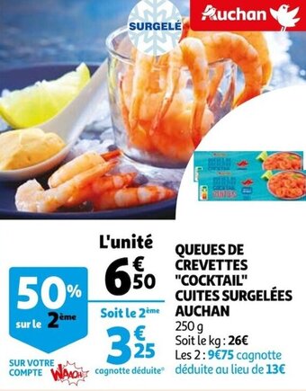 Auchan Queues de crevettes "cocktail" cuites surgelées AUCHAN offre
