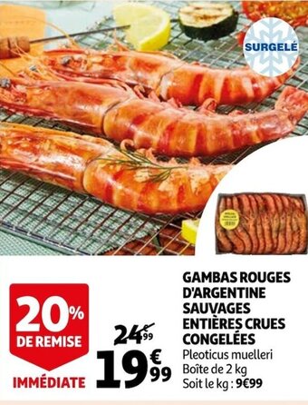 Auchan Gambas rouges d'argentine sauvages entières crues congelées offre