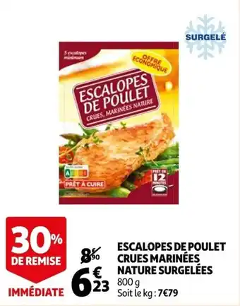 Auchan Escalopes de poulet crues marinées nature surgelées offre