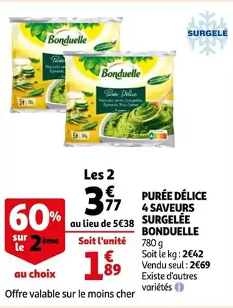 Auchan Purée délice 4 saveurs surgelée BONDUELLE offre