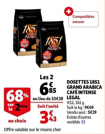 Auchan Dosettes 1851 grand arabica caféé intense legal offre