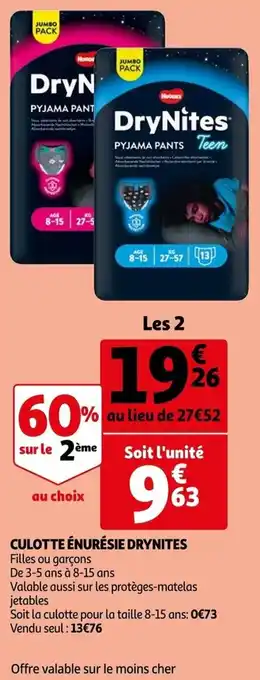 Auchan Culotte énurésie drynites offre