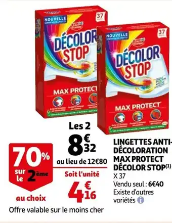 Auchan Lingettes anti décoloration max protect décolor stop offre