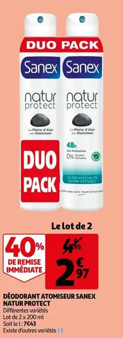 Auchan Déodorant atomiseur sanex natur protect offre