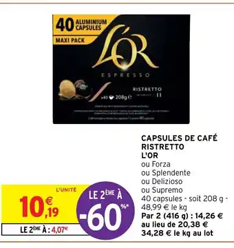 Intermarché Capsules de Café Ristretto L'Or offre
