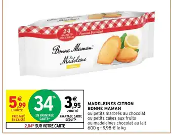 Intermarché Madeleines Citron Bonne Maman offre
