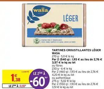 Intermarché Tartines Croustillantes Léger Wasa offre