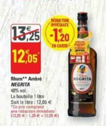 G20 Rhum ambré NEGRITA offre