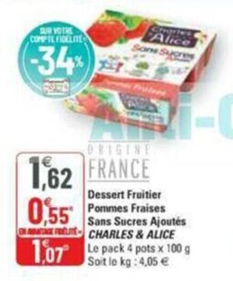 G20 Dessert fruitier pommes fraises sans sucres ajoutés CHARLES & ALICE offre