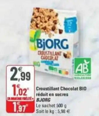Croustillant chocolat BIO réduit en sucres BJORG