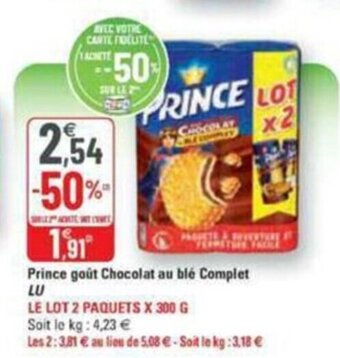 G20 Prince goût chocolat au blé complet LU offre