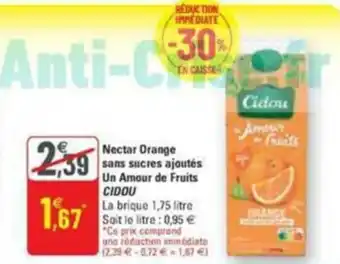 G20 Nectar orange sans sucres ajoutés un amour de fruits CIDOU offre