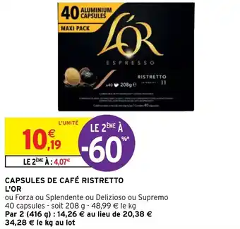 Intermarché Hyper Capsules de café ristretto L'OR offre