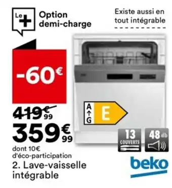 BUT Lave-Vaisselle Intégrable Beko BDIN153E3 offre
