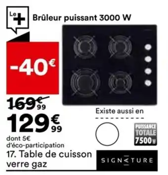 BUT Table de Cuisson Verre Gaz Signature STG4VN/3 offre