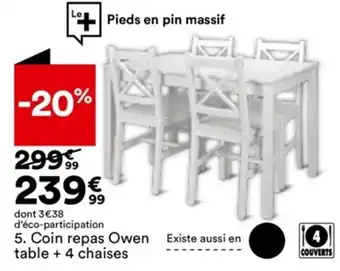 BUT Coin Repas Owen Table + 4 Chaises offre