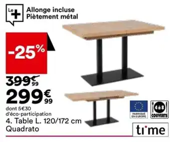 BUT Table L. 120/172 cm Quadrato offre