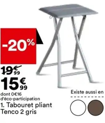 BUT Tabouret Pliant Tenco 2 Gris offre