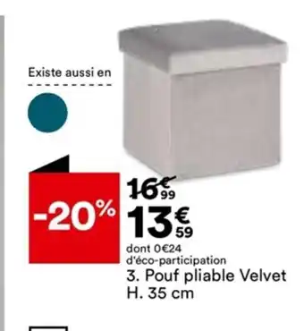 BUT Pouf Pliable Velvet H. 35 cm offre