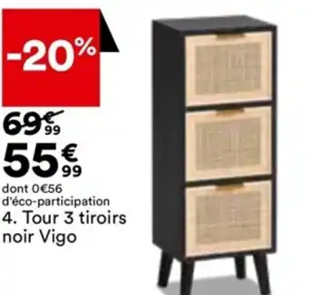 BUT Tour 3 Tiroirs noir Vigo offre